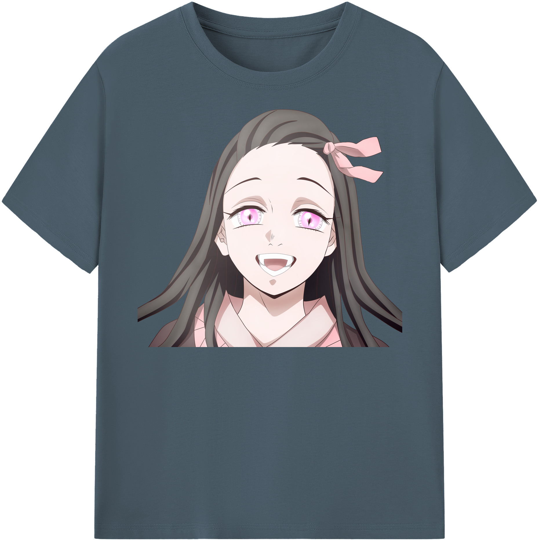 （画像用） 鬼滅の刃（きめつのやいば）竈門 禰󠄀豆子／かまど ねずこ Kamado Nezuko 綿100％半袖Tシャツ（フロントプリント）